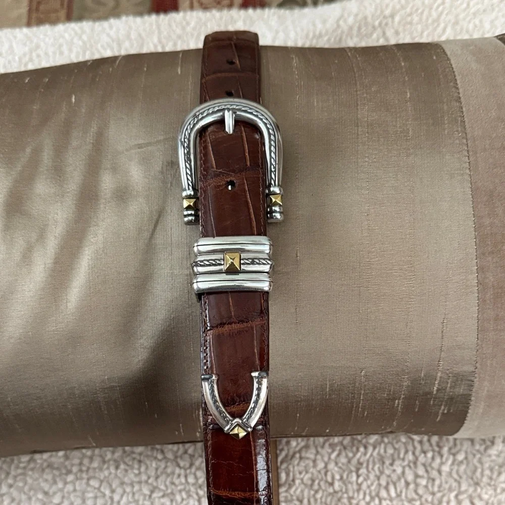Brighton Croc-Embossed Brown Belt with Silver Buckle - Picture 1 of 3